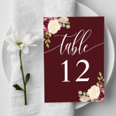 Numéro De Table Mariage de calligraphie florale de Merlot rouge pr
