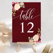 Numéro De Table Mariage de calligraphie florale de Merlot rouge pr