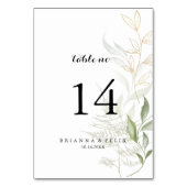Numéro De Table Mariage de calligraphie Gold Green Foliage (Dos)