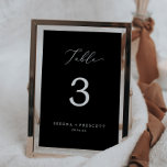 Numéro De Table Mariage de calligraphie noir foncé<br><div class="desc">Ce mariage de calligraphie noir foncé et délicat est parfait pour un mariage moderne. Le design minimaliste romantique présente une belle et élégante typographie blanche sur un arrière - plan noir au look épuré et simple. La carte s'imprime à l'avant et à l'arrière (double face). Les articles sont imprimés exactement...</div>