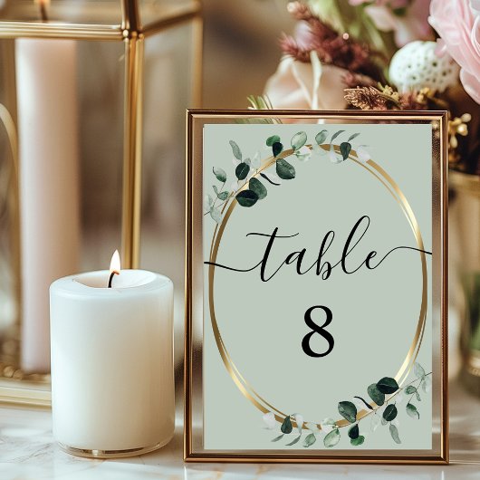 Numéro De Table Mariage de calligraphie romantique Eucalyptus Gold