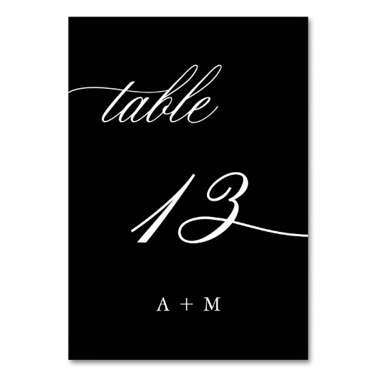Numéro De Table Mariage de calligraphie romantique numéro 13, noir (Dos)