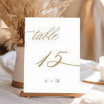 Numéro De Table Mariage de calligraphie romantique or numéro 15,<br><div class="desc">Tableau 15. Veuillez vérifier tous les numéros disponibles. | Numéro de table de mariage de calligraphie tourbillonnant romantique et élégant avec monogrammes. Pour une personnalisation plus avancée de cette conception,  cliquez sur le BOUTON OUTIL DESIGN BLEU ci-dessus !</div>