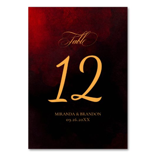 Numéro De Table Mariage de calligraphie rouge noir simple (Dos)