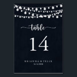 Numéro De Table Mariage de calligraphie Rustique<br><div class="desc">Ce mariage à cordes rustiques allume le numéro de table de calligraphie est parfait pour un simple mariage. Le design présente de belles lumières à cordes peintes à la main dans un arrière - plan bleu foncé. Il s'agit d'un numéro de table recto-verso. Ajoutez chaque numéro de table dont vous...</div>