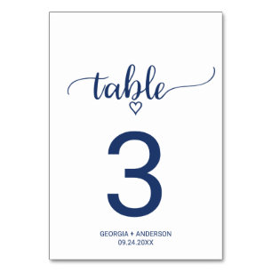 Numéro De Table Mariage de calligraphie simple bleu marine Numéro 