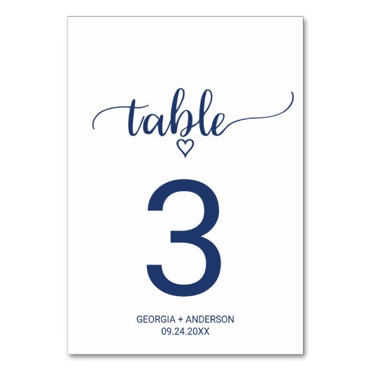 Numéro De Table Mariage de calligraphie simple bleu marine Numéro  (Dos)