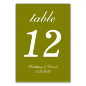 Numéro De Table Mariage de calligraphie simple Olive Green (Dos)
