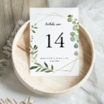 Numéro De Table Mariage de calligraphie verte tropicale de l'or gé<br><div class="desc">Ce numéro de table de mariage de calligraphie verte et géométrique en or tropical est parfait pour un mariage moderne. Le design présente de beaux feuilles verts peints à la main, ornant un cadre géométrique doré. Il s'agit d'un numéro de table recto-verso. Ajoutez chaque numéro de table dont vous avez...</div>