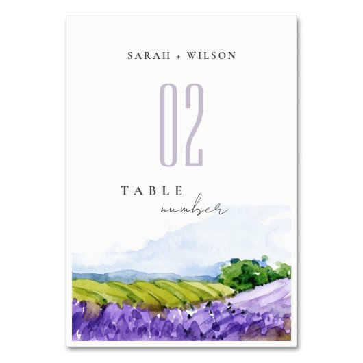 Numéro De Table Mariage de champs de Lavande d'aquarelle rustique (Par défaut)