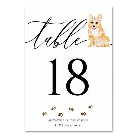 Numéro De Table Mariage de chiot Corgi Calligraphie Signature (Par défaut)