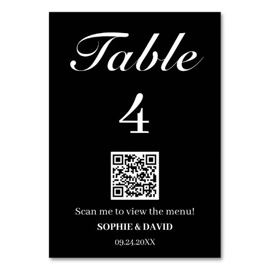 Numéro De Table Mariage de code QR noir et blanc (Dos)