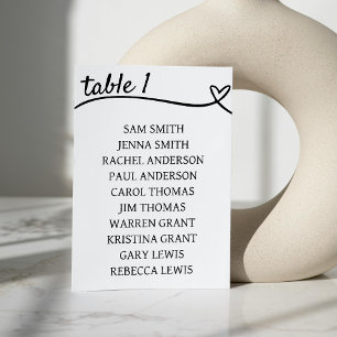 Numéro De Table Mariage de coeur blanc et noir