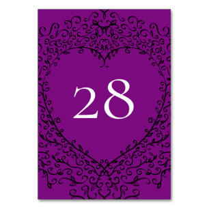Numéro De Table Mariage de coeur pourpre et noir