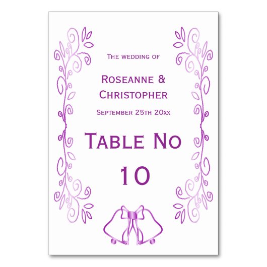 Numéro De Table Mariage de conception de défilement de cloches vio (Dos)
