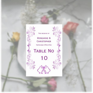 Numéro De Table Mariage de conception de défilement de cloches vio