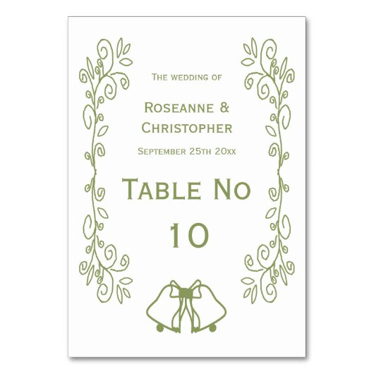 Numéro De Table Mariage de conception Sage Bells Sollwork (Par défaut)