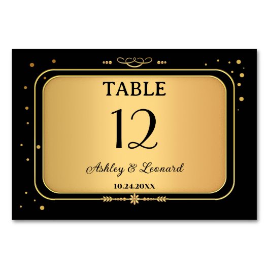 Numéro De Table Mariage de Confetti Black Gold (Dos)