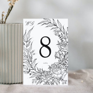 Numéro De Table Mariage de couronne blanc à fleurs noires modifiab