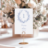 Numéro De Table Mariage de couronne botanique bleu Dusty