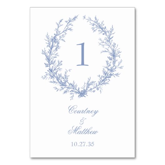Numéro De Table Mariage de couronne botanique bleu Dusty (Dos)