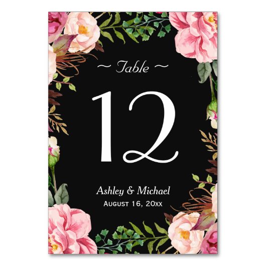 Numéro De Table Mariage de couronne de fleurs rose romantique Numé (Dos)