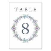 Numéro De Table Mariage de couronnes florales bleues et violettes (Dos)