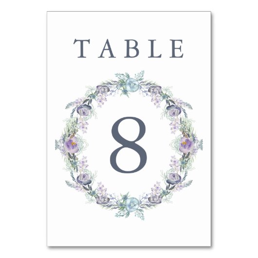 Numéro De Table Mariage de couronnes florales bleues et violettes (Par défaut)