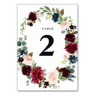 Numéro De Table Mariage de couronnes florales bourguignonnes Numér
