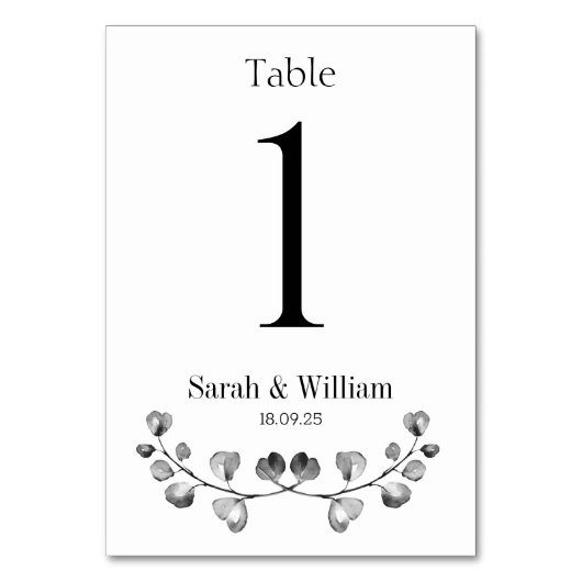 Numéro De Table Mariage de crête Eucalyptus noir et blanc (Par défaut)