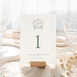 Numéro De Table Mariage de crête Vintage Sage Green<br><div class="desc">Ce beau design fait partie d'une belle collection ! Doté d'un cadre vintage délicat et d'un texte élégant.</div>