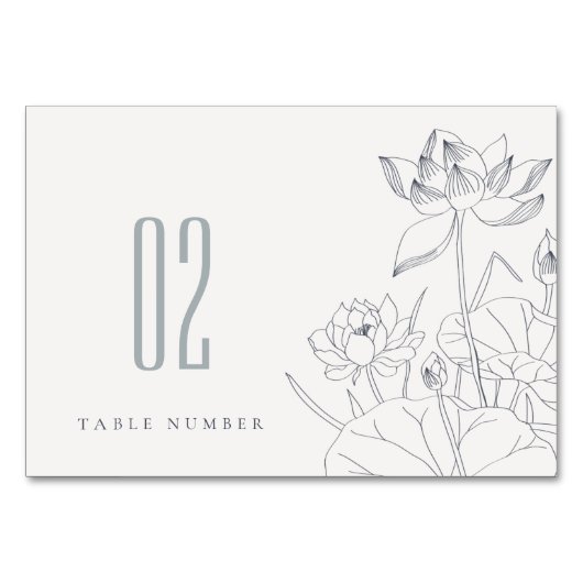 Numéro De Table Mariage de croquis floral Nénuphar minimal (Devant)