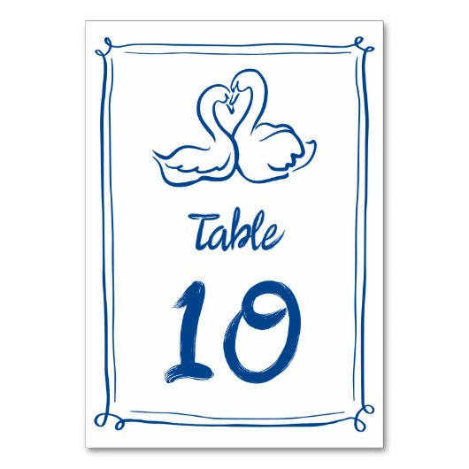 Numéro De Table Mariage de cygnes dessinés à la main (Dos)
