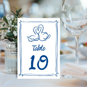 Numéro De Table Mariage de cygnes dessinés à la main