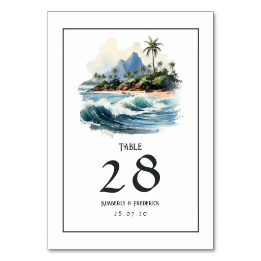 Numéro De Table Mariage de destination à Hawaii à l'aquarelle (Par défaut)