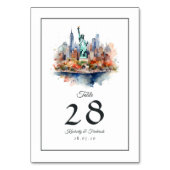 Numéro De Table Mariage de destination à New York à l'aquarelle (Dos)
