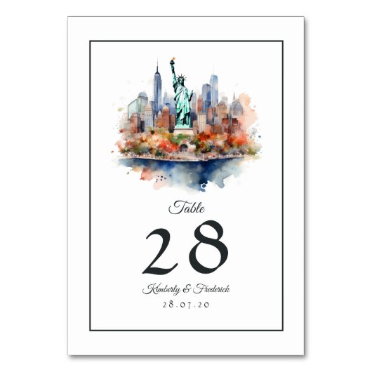 Numéro De Table Mariage de destination à New York à l'aquarelle (Par défaut)