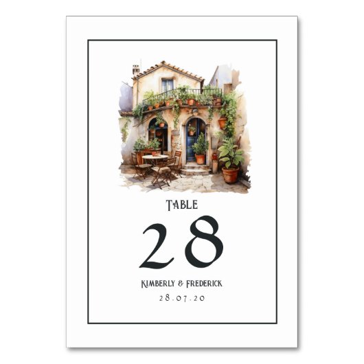 Numéro De Table Mariage de destination en Aquarelle italienne (Dos)