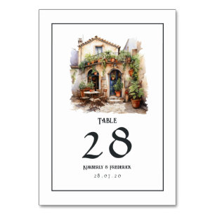 Numéro De Table Mariage de destination italien à l'aquarelle