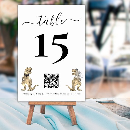 Numéro De Table Mariage de Dinosaures Code QR Noir & Blanc pour Ph