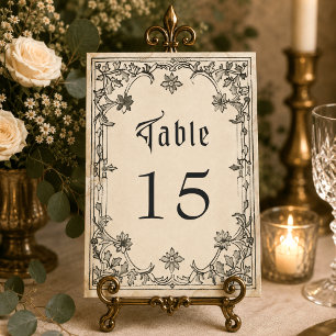 Numéro De Table Mariage de fantasy médiéval noir gravure vintage