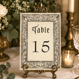 Numéro De Table Mariage de fantasy médiévale noir gravure vintage