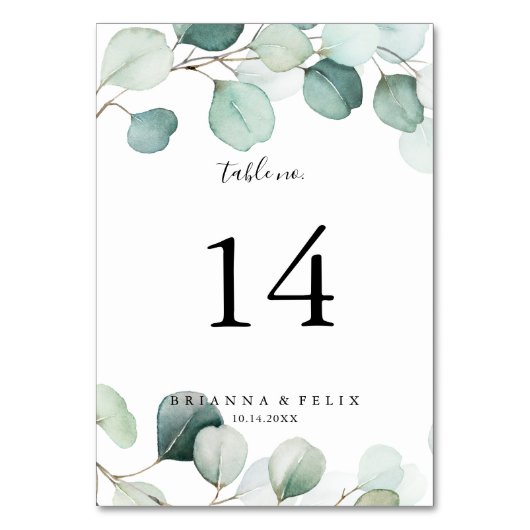 Numéro De Table Mariage de feuillage Eucalyptus vert d'été (Dos)