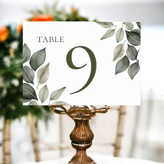 Numéro De Table Mariage de feuillage vert coupé