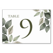 Numéro De Table Mariage de feuillage vert coupé (Devant)
