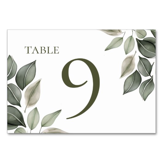 Numéro De Table Mariage de feuillage vert coupé (Devant)