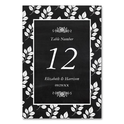 Numéro De Table Mariage de feuilles florales en tableau noir n° (Par défaut)
