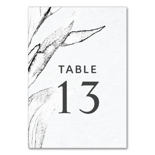 Numéro De Table Mariage de feuilles graphiques en noir et blanc (Dos)