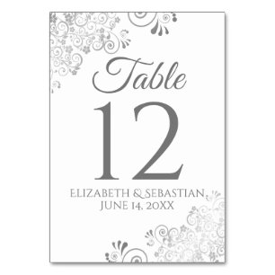 Numéro De Table Mariage de filigre blanc et gris