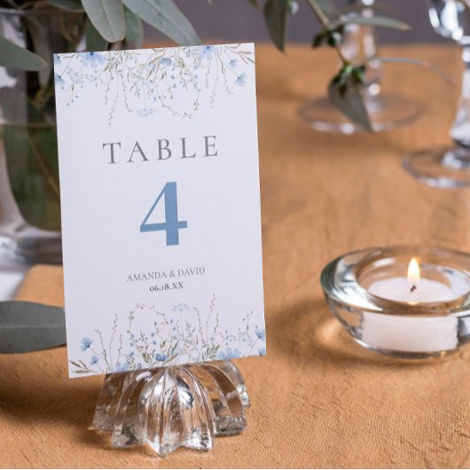 Numéro De Table Mariage de Fleur Sauvage Pervenche Bleue 